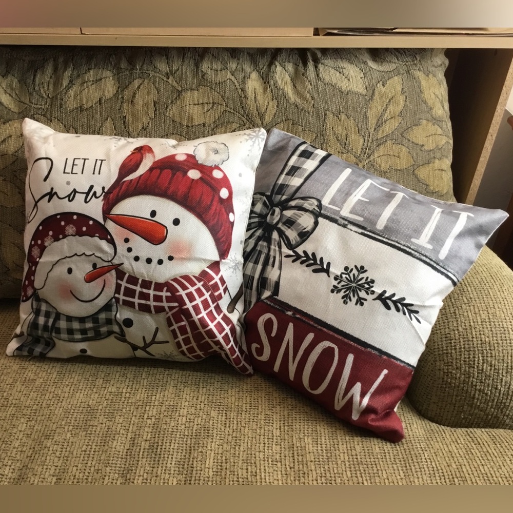Let It Snow Winter Throw Pillow Covers 18” x 18”
